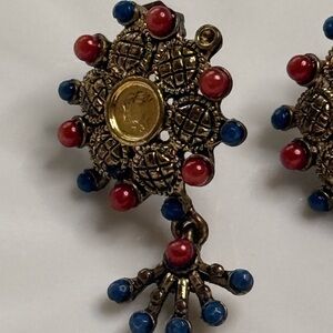 ✨ Ornate Boho Gold & Jewel Tone Dangle Earrings